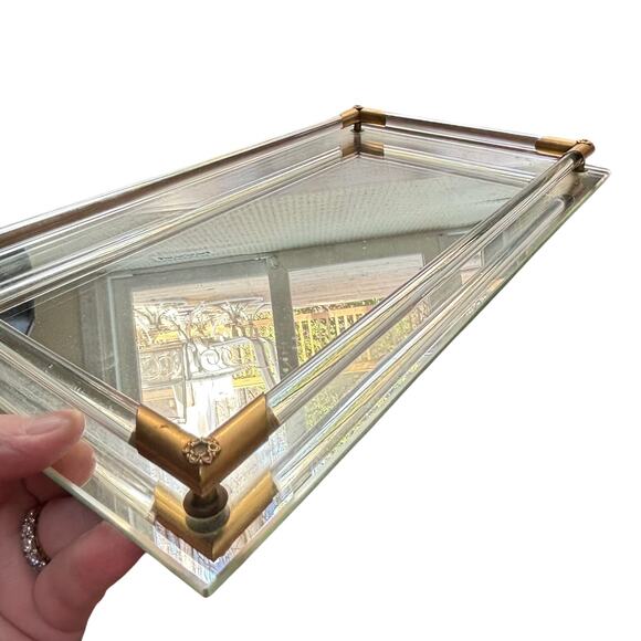 Vintage mirror vanity tray lucite rod gallery gold hardware mid century modern - Picture 9 of 9